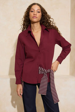 Koyu Bordo Yakas? Baglamal? Oversiz/Genis Kal?p Gomlek TWOSS26GO00015 - Trendyolmilla фото 4