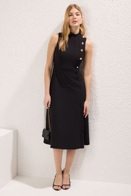 TRENDYOLMILLA K?rm?z? Dugme Detayl? Etegi Belden Ac?lan Midi Dokuma Elbise TWOSS25EL00213  фото 2