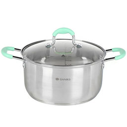 Кастрюля нерж/ сталь, 4.5 л, с крышкой, крышка стекло, силикон/ ручки мятные SD23-22 Daniks 451817