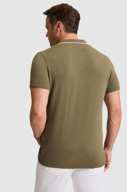 Erkek Haki Slim Fit Polo Yaka Triko Ti__rt