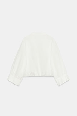 CAMISA GLOBO ALAMARES CON LINO / Blanco