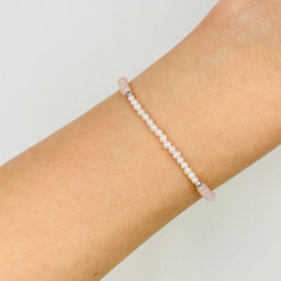 Браслет из Розового кварц а и Жемчуга 18 см +