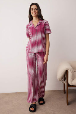 Cok Renkli %100 Pamuklu Cizgili Poplin Dokuma Pijama Tak?m? THMAW26PT00197