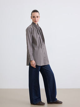 Bebe Yaka Ekose Oversize Kad?n G?mlek Tunik