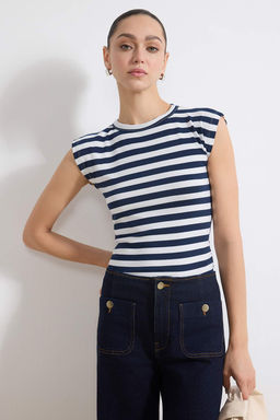 Cok Renkli Viskoz/Yumusak Kumas Fitted/Vucuda Oturan Ay Kol Esnek Orme Bluz TWOSS23BZ00992