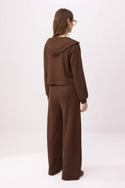 Kahverengi 3lu Wide Leg Havuz Yaka Genis Paca Soft Touch Orme Alt Ust Tak?m TWOSS26AU00147