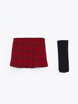 Beli Lastikli Ekose Desenli K?z Bebek ?ort Etek ve K?lotlu ?orap 2li Tak?m - Waikiki фото 2