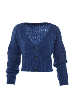 Indigo Yumusak Dokulu Crop Triko H?rka TWOAW21HI0017