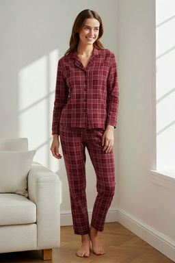 Trendyolmilla Bej %100 Pamuklu Ekoseli Orme Pijama Tak?m? THMAW20PT0266  фото 36