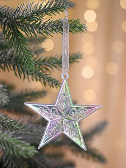 Цена за 4 шт. Ёлочная игрушка Зимнее волшебство. Звезда кружевная, 99 см, прозрачный перелив фото 7