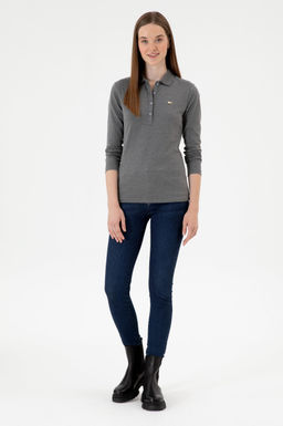 Kad_n Antrasit Melanj Basic Polo Yaka Sweatsh_rt