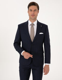 Lacivert Slim Fit %100 Y_n _izgili Tak_m Elbise