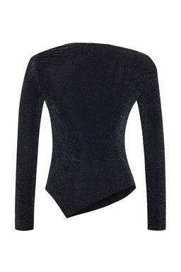 Antrasit Asimetrik Yaka Simli Orme S?k/Gece Party Bluz TPRAW25BZ00018