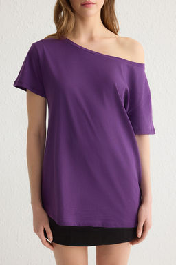 TRENDYOLMILLA Beyaz %100 Pamuk Oversize/Genis Kal?p Kay?k Yaka Orme T-Shirt TWOSS20TS0140 фото 3