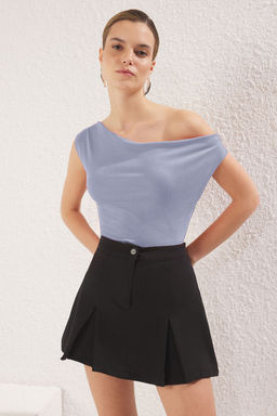 Trendyolmilla Ekru Kay?k Yaka Fitted Viskoz/Yumusak Kumasl? Esnek Orme Bluz TWOSS24BZ00090 фото 6