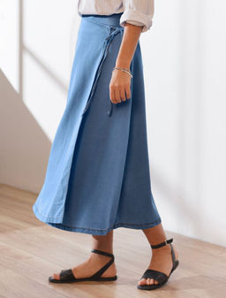 Юбка миди на запах А-силуэта из джинсового лиоцелла