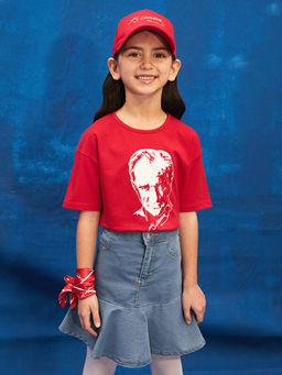 Bisiklet Yaka Atat?rk Bask?l? K?sa Kollu K?z ?ocuk Ti??rt