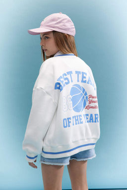 Кардиган-бомбер на толстой мягкой подкладке с воротником колледжа для девочек