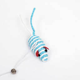 Дразнилка-удочка с мышью на деревянной ручке, голубая/белая - Пижон фото 2