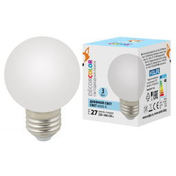 LED-G60-3W/6000K/E27/FR/С Лампа декоративная светодиодная. Форма "шар", матовая. Дневной свет (6000K). Картон. ТМ Volpe.