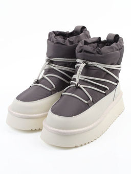 04-WF029-4M DK. GRAY/MILK Ботинки зимние женские (натуральная кожа, курточная ткань, 100% шерсть)