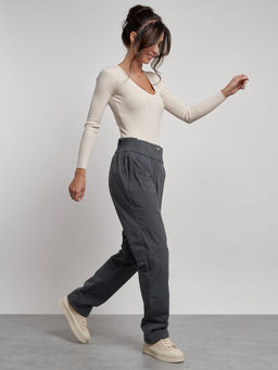 Брюки утепленные спортивные с высокой посадкой женские зимние серого цвета 7141Sr - Colannia фото 5