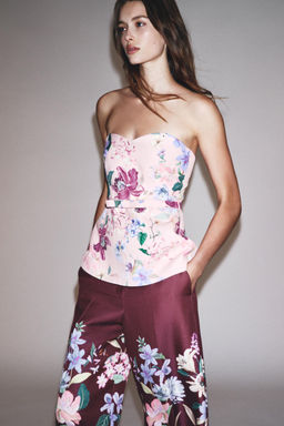 FLORAL PRINT BUSTIER TOP WITH BELT - Zara фото 7