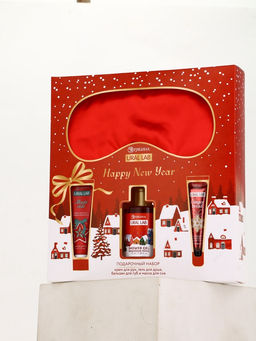 Подарочный набор новогодний: гель для душа, крем для рук, бальзам для губ, маска для сна, URAL LAB