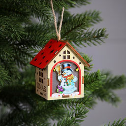 Ёлочная игрушка Домик со снеговиком, 8х7х6 см, 1 LED, от батареек, свечение тёплое белое - Luazon lighting фото 2