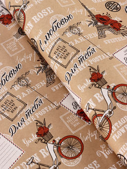 Бумага упаковочная крафт Париж, с Любовью!, красный, 0.72?105% м, 60 г