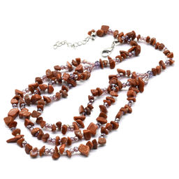 Колье крошка 3 нити с авантюрином искусственным и цирконом, 45см