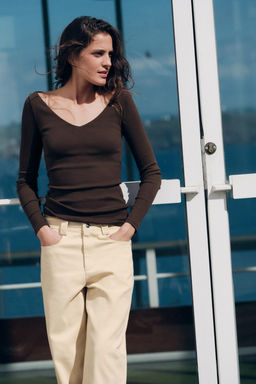 RIBBED LONG SLEEVE T-SHIRT - Zara фото 13