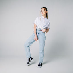 Джинсы mom fit Голубые подростковые