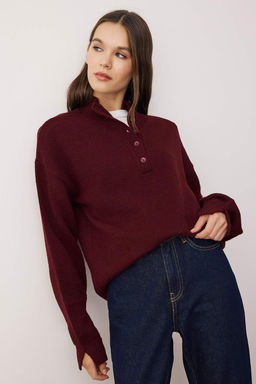 Bordo Wardrobe Essentials Yumusak Dokulu Genis Kal?p Triko Kazak TWOAW26KZ00074