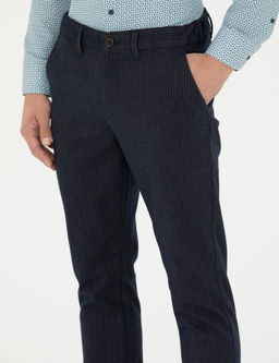 Lacivert Slim Fit _izgili Kanvas Pantolon