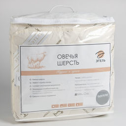 Одеяло «Этель», овечья шерсть, 140×205 см, тик, 300 г/м²