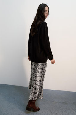 ANIMAL PRINT SATIN MIDI SKIRT