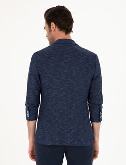 Темно-синяя приталенная куртка из смесового хлопка - Cacharel фото 5