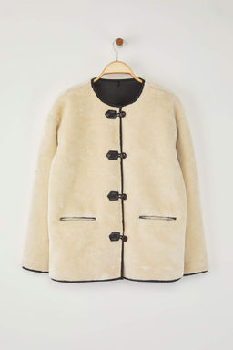 Ekru Oversize Kal?p Pelus Ceket Mont TWOAW26MO00054