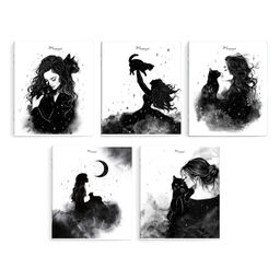 Тетрадь, 48 л, клетка, арт. 68549/ 5 ДЕВУШКА С ЧЕРНЫМ КОТОМ