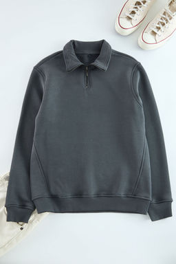 Antrasit Regular/Normal Kesim Dik Yaka Fermuarl? S?cak Tutan Basic Sweatshirt TMNAW24SW00041