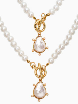 Набор 2 предмета: колье, браслет «Жемчуг. Подвеской Барочная жемчужина», 18 и 42 см, №8, белый в золоте
