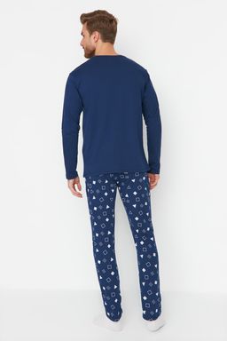 TRENDYOL MAN Lacivert %100 Pamuk Regular Fit Bask?l? Orme %100 Pamuk Pijama Tak?m? TMNAW23PT00029 - Trendyolmilla фото 5