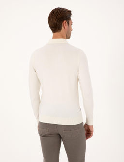 Ekru Regular Fit Polo Yaka Fermuarl_ Triko Kazak - Pierre cardin фото 5
