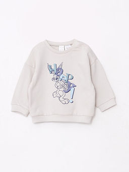 Bisiklet Yaka Uzun Kollu Bugs Bunny Bask?l? Erkek Bebek Sweatshirt ve Pantolon 2li Tak?m - Waikiki фото 2