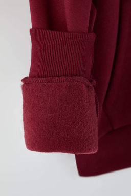 Teen Bordo Kapusonlu Kal?n Ici Polarl? Yar?m Pat Fermuarl? Cepli Orme Sweatshirt TWOAW26SW00160 - Trendyolmilla фото 2