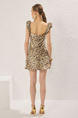 TRENDYOLMILLA Cok Renkli A-Kesim Animal Desenli Poplin Dokuma K?sa S?k Elbise TPRSS25EL00278  фото 4