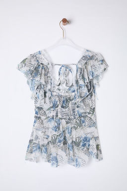 Trendyolmilla Cok Renkli Yoryo Sifon Cicekli Dokuma Dokuma Bluz TWOSS25BZ00107  фото 8