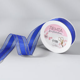 Цена за 5 шт. Лента декоративная, капроновая/атласная, с люрексом, 25 мм, 18 1 м, цвет синий