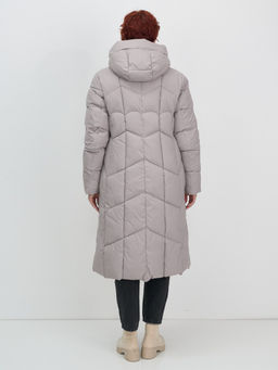 Пальто зимнее утепленное с капюшоном женское серого цвета 7628Sr - Mtforce фото 12
